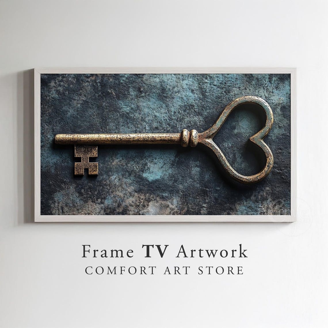 Antique Heart Key Rustic Blue Frame TV Art Moody Romantic Poster - Image 3