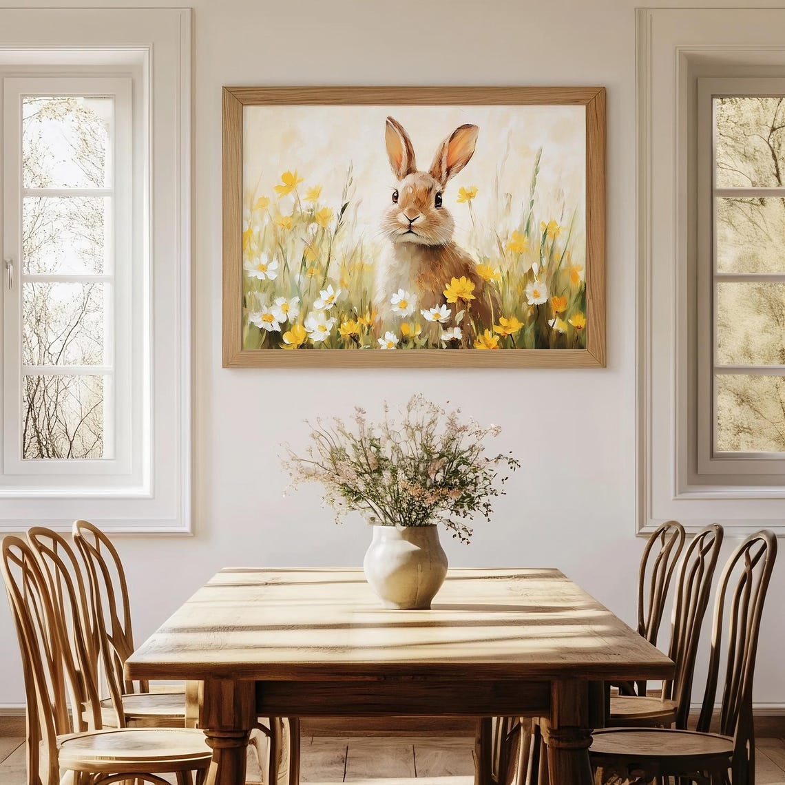 Easter Bunny Print Cute Easter Rabbit Neutral Spring Wildflower Bunny Nursery Easter Wall Art Easter Vintage Animal Rabbit Decor - Image 3