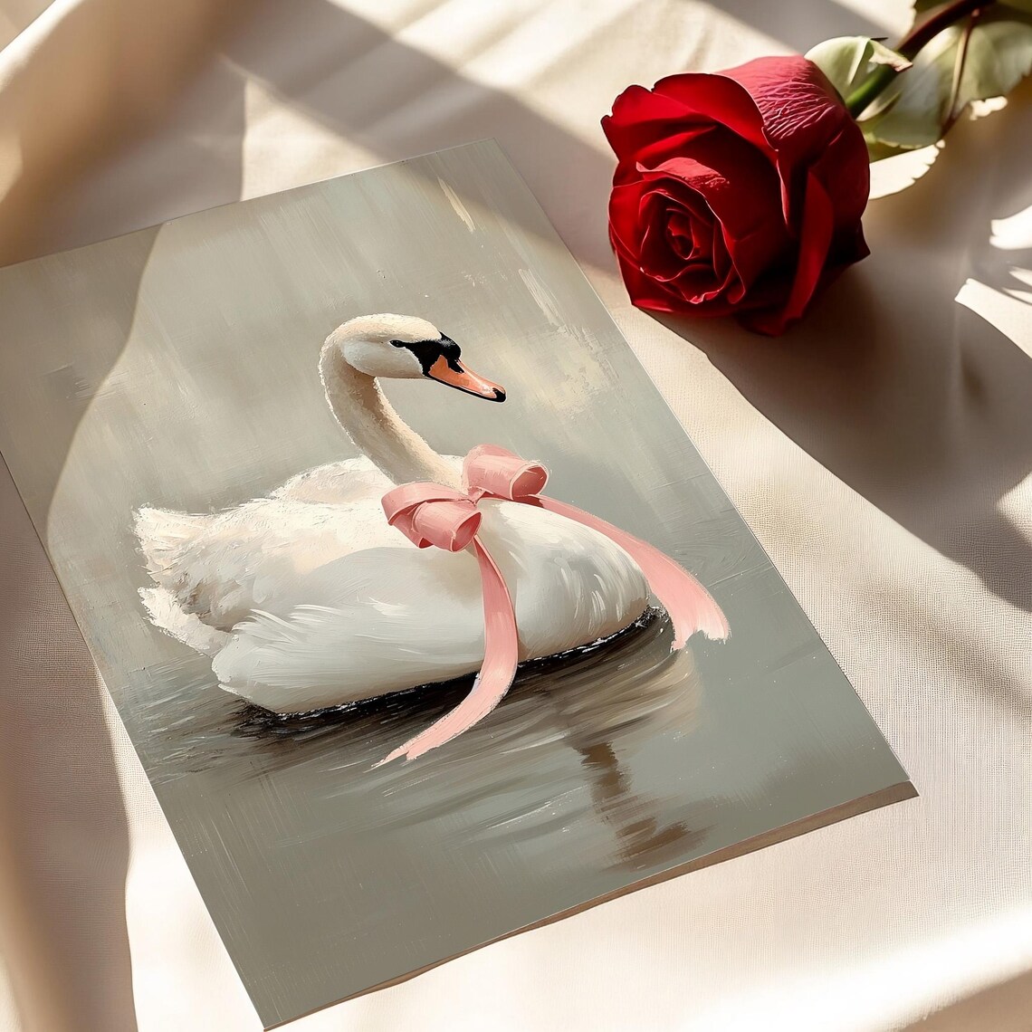 Vintage Valentines Swan Art Print, Pastel Pink - Image 2