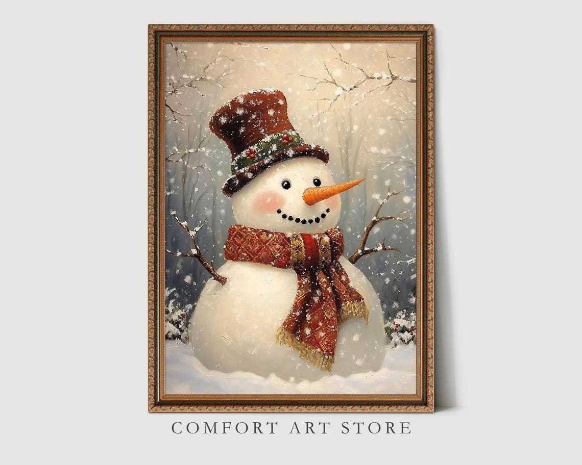 Friendly Cheerful Snowman with Top Hat and Red Scarf Winter Poster - Image 3