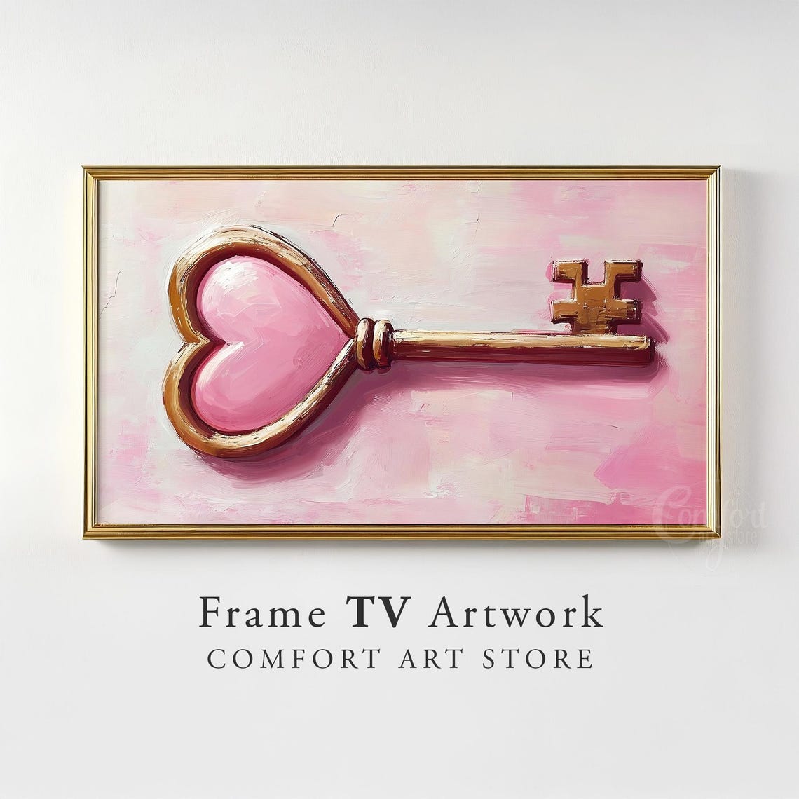 Pink Heart Key Vintage Frame TV Art Romantic Rustic Valentine Poster - Image 2