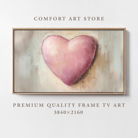 Valentines Day Frame Tv Art Frame Tv Pink Heart Frame Tv Vintage Valentine Painting Moody Romantic Gift Rustic Holiday Home Dcor Tv
