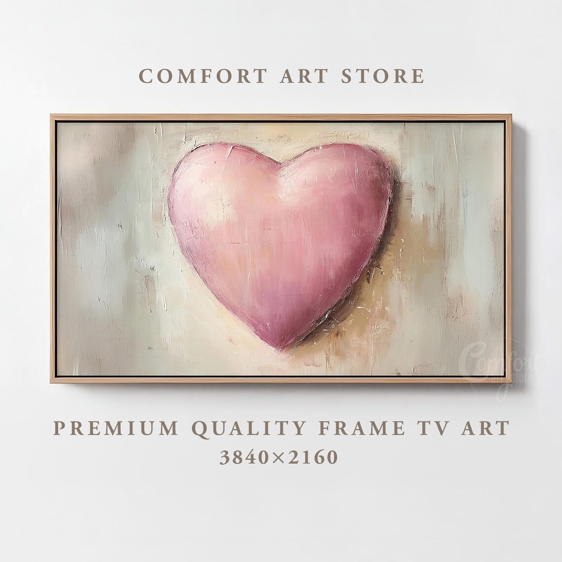 Blush Pink Heart Textured Frame TV Art Romantic Valentine's Poster