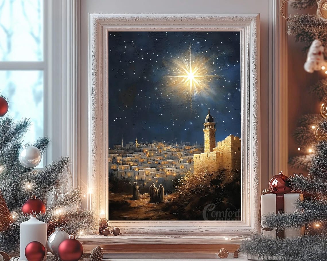 Antique Vintage Star Of Bethlehem Print Christian Nativity Scene Christmas Star Wall Art Christian Christian Print Oil Painting - Image 8