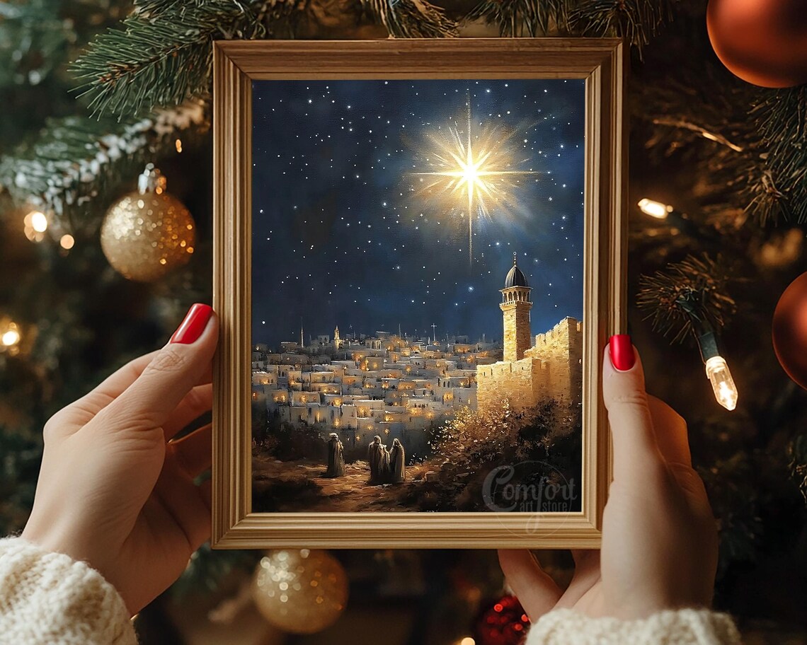Star of Bethlehem Over an Ancient City Night Sky Nativity Poster - Image 6