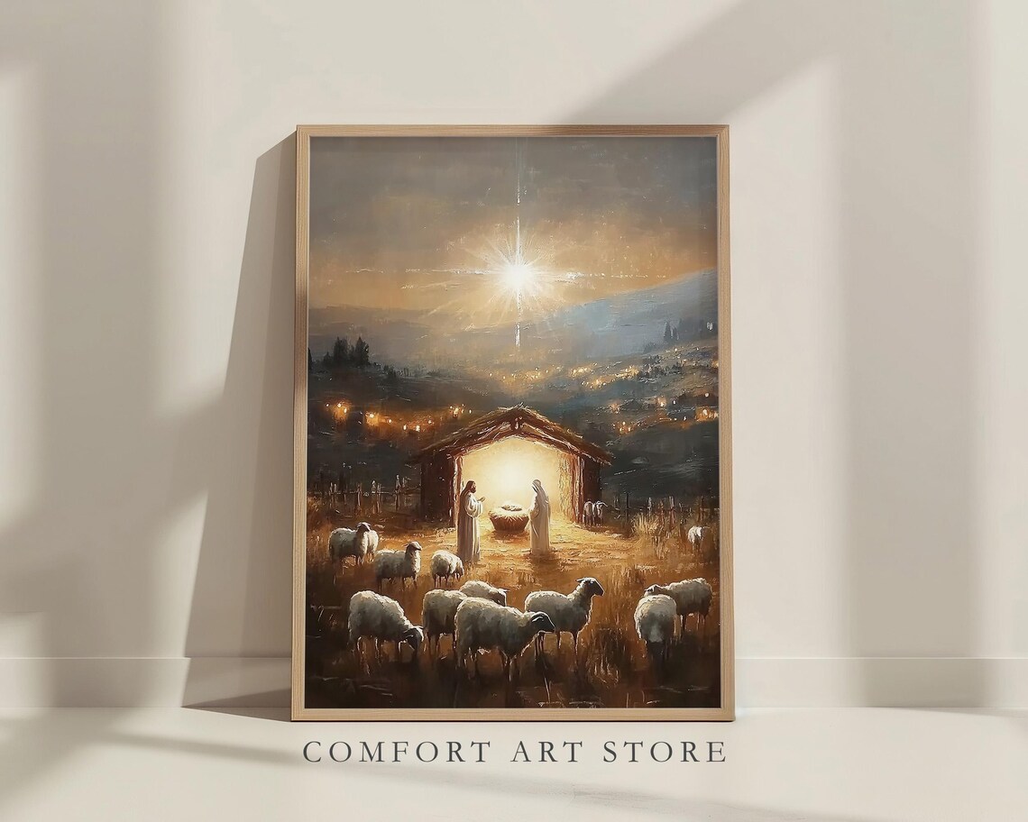 Nativity Stable Under the Star of Bethlehem Night Scene Poster - Image 8