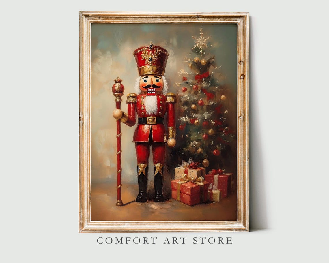 Nutcracker King with Staff by Decorated Christmas Tree Wall Art