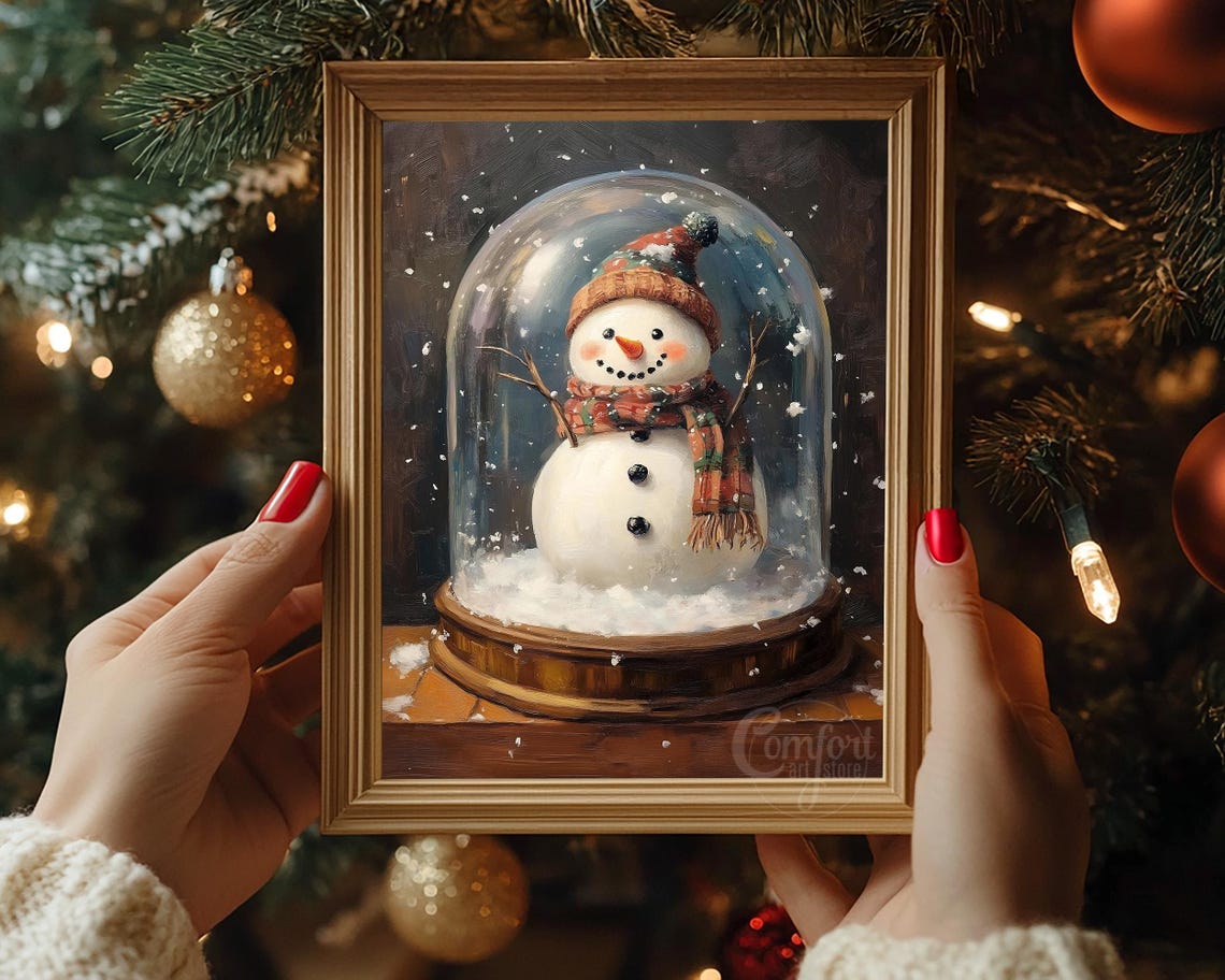 Cute Snowman Under Glass Dome with Knit Hat and Scarf Poster - Image 4