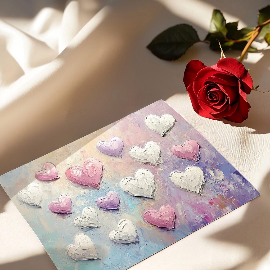 Pastel Impasto Hearts Lavender Blue Romantic Valentine Wall Poster - Image 4