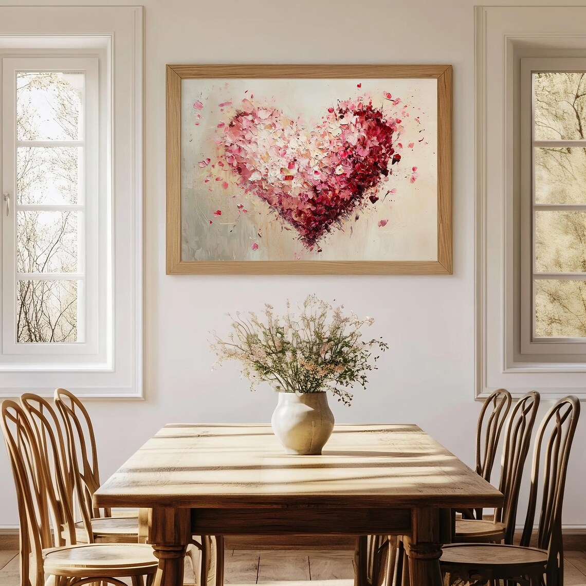 Red Pink Impasto Petal Heart Oil Painting Valentines Decor Poster - Image 3