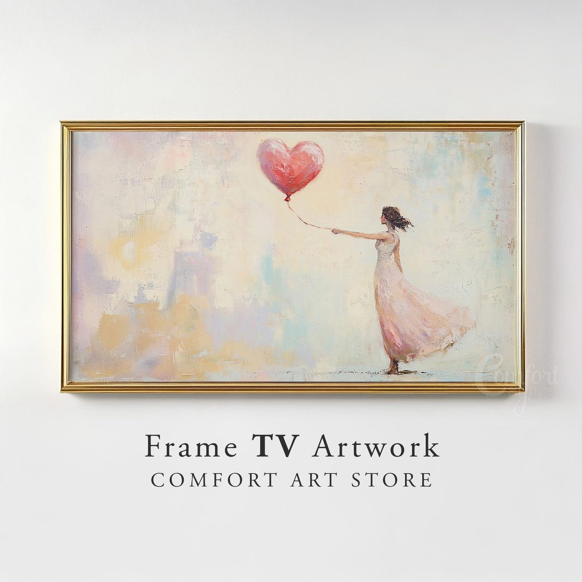 Woman Reaching Red Heart Balloon Frame TV Artwork Romantic Poster - Image 3