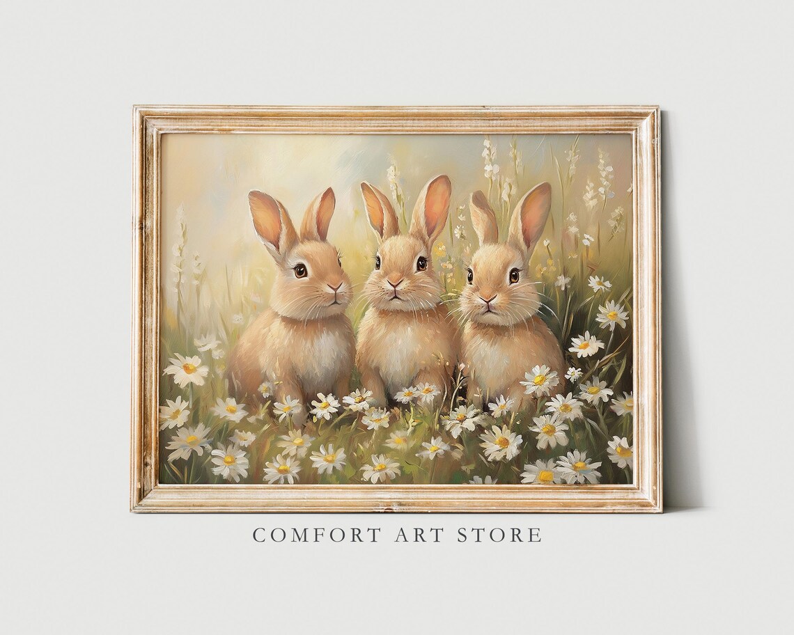 Easter Bunny Print, Cute Spring Wildflower Nursery Decor