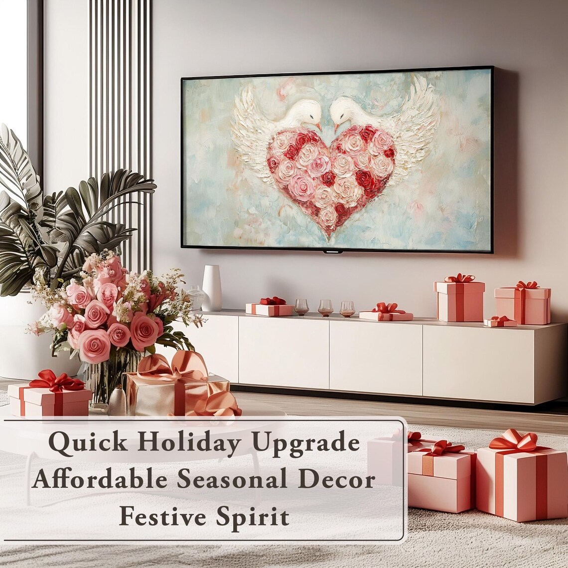 Valentines Day Frame Tv Art Frame Tv Red Pink Heart Of Roses Tv Vintage Valentines Heart Wings Painting Moody Romantic Home Dcor - Image 5