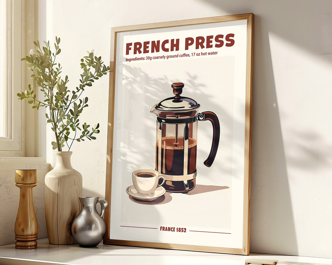 Retro French Press Coffee Print, Kitchen Bar Decor - Image 2