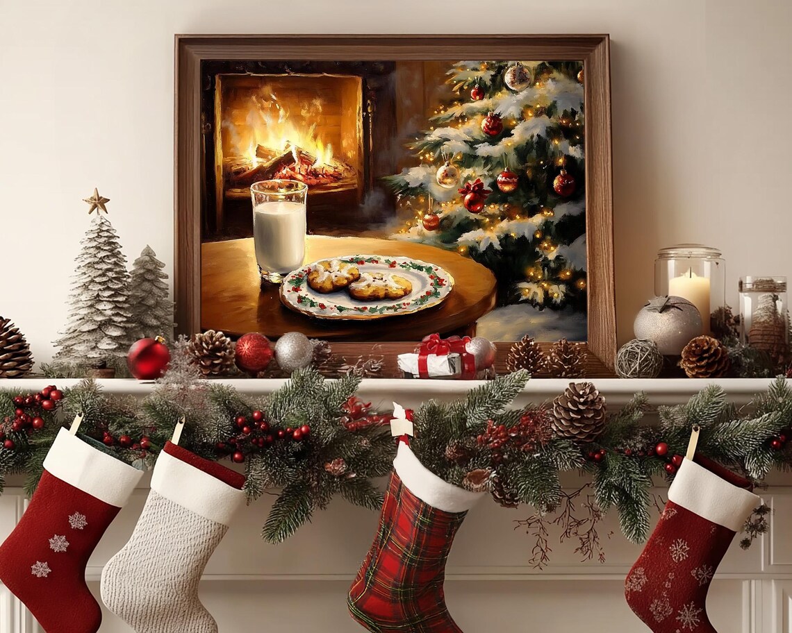 Cookies and Milk for Santa by Fireplace Christmas Eve Scene Poster - Image 5