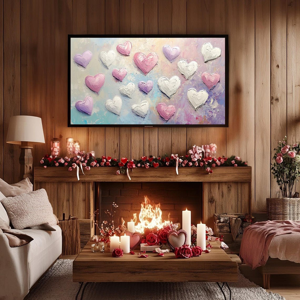 Pastel Impasto Heart Collection Frame TV Art Soft Romantic TV Poster - Image 2