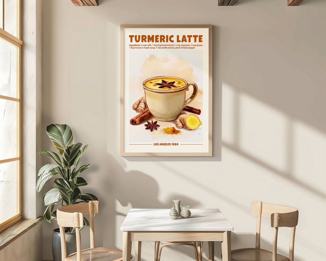 Turmeric Latte Recipe With Ingredients Golden Milk Kitchen Poster - Image 5