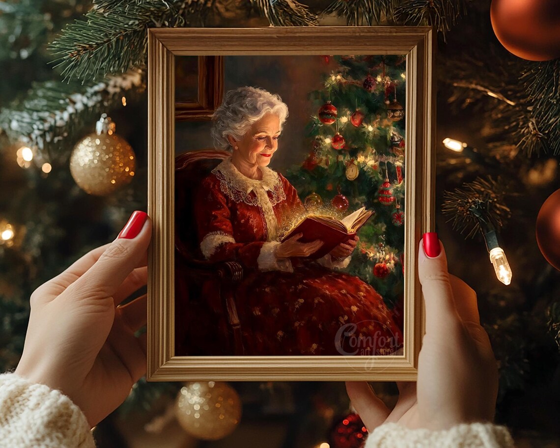 Cozy Christmas Grandmother Reading Glowing Storybook Art Poster - Image 3