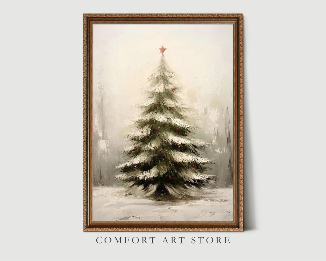 Snow Covered Christmas Tree with Red Berries in Winter Mist Poster - Image 5