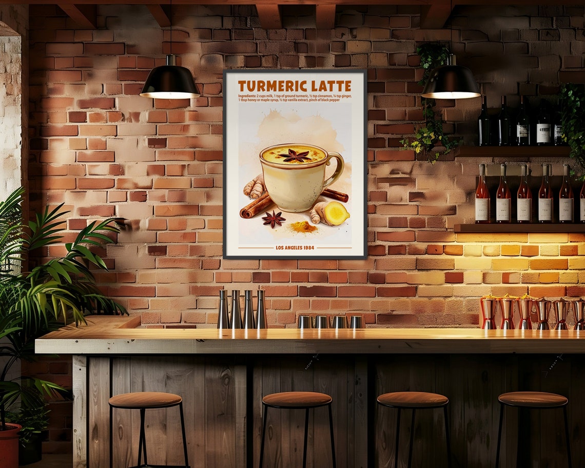 Turmeric Latte Recipe With Ingredients Golden Milk Kitchen Poster - Image 6