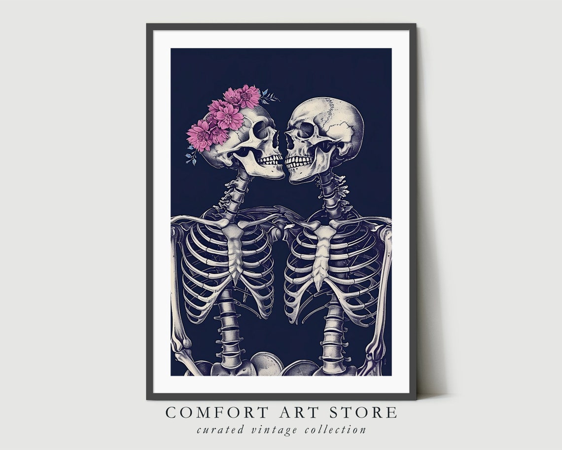 Skeleton Lovers With Pink Flower Crown Dark Gothic Romance Poster - Image 6