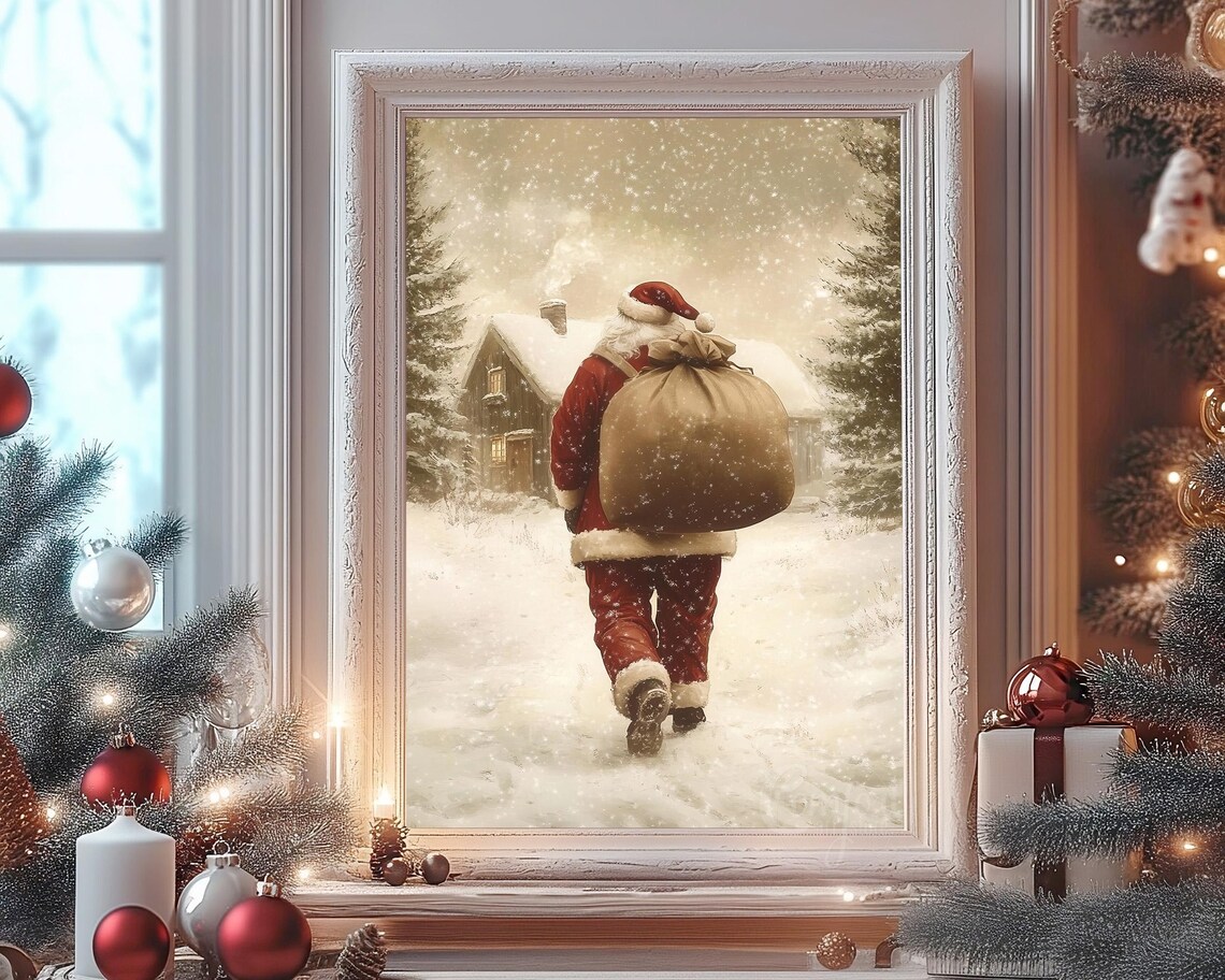 Santa Claus Print Vintage Christmas Wall Art Antique Santa Painting Winter Landscape Holiday Decor Christmas Gift Santa Wall Art - Image 8