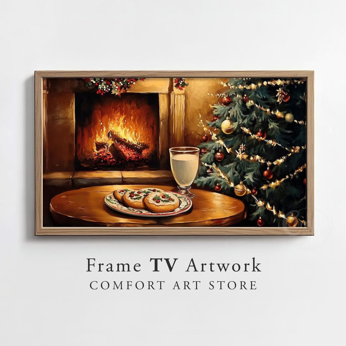 Cookies And Milk For Santa Beside A Glowing Christmas Tree Poster