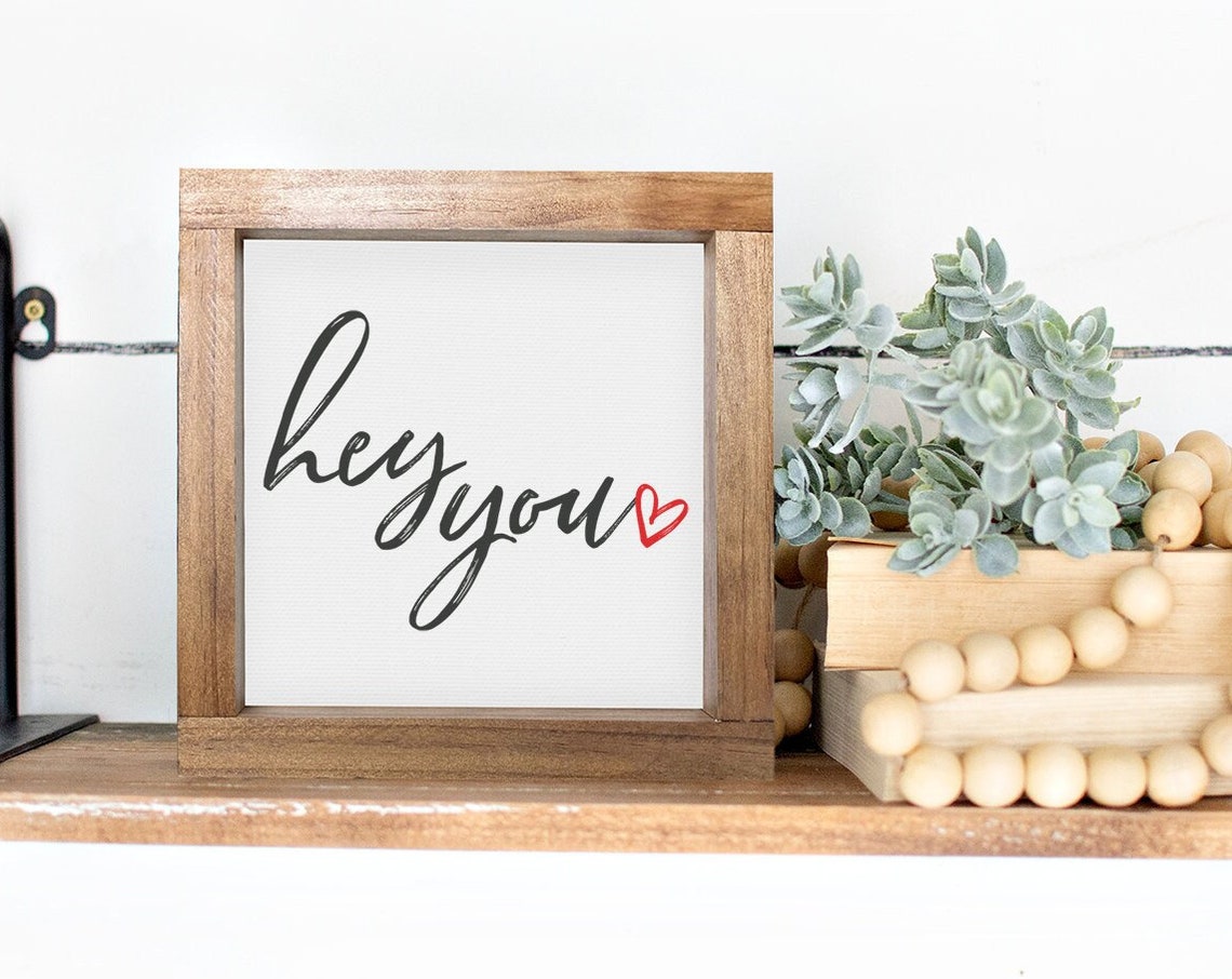 Hey You Red Heart Romantic Script Small Square Framed Poster