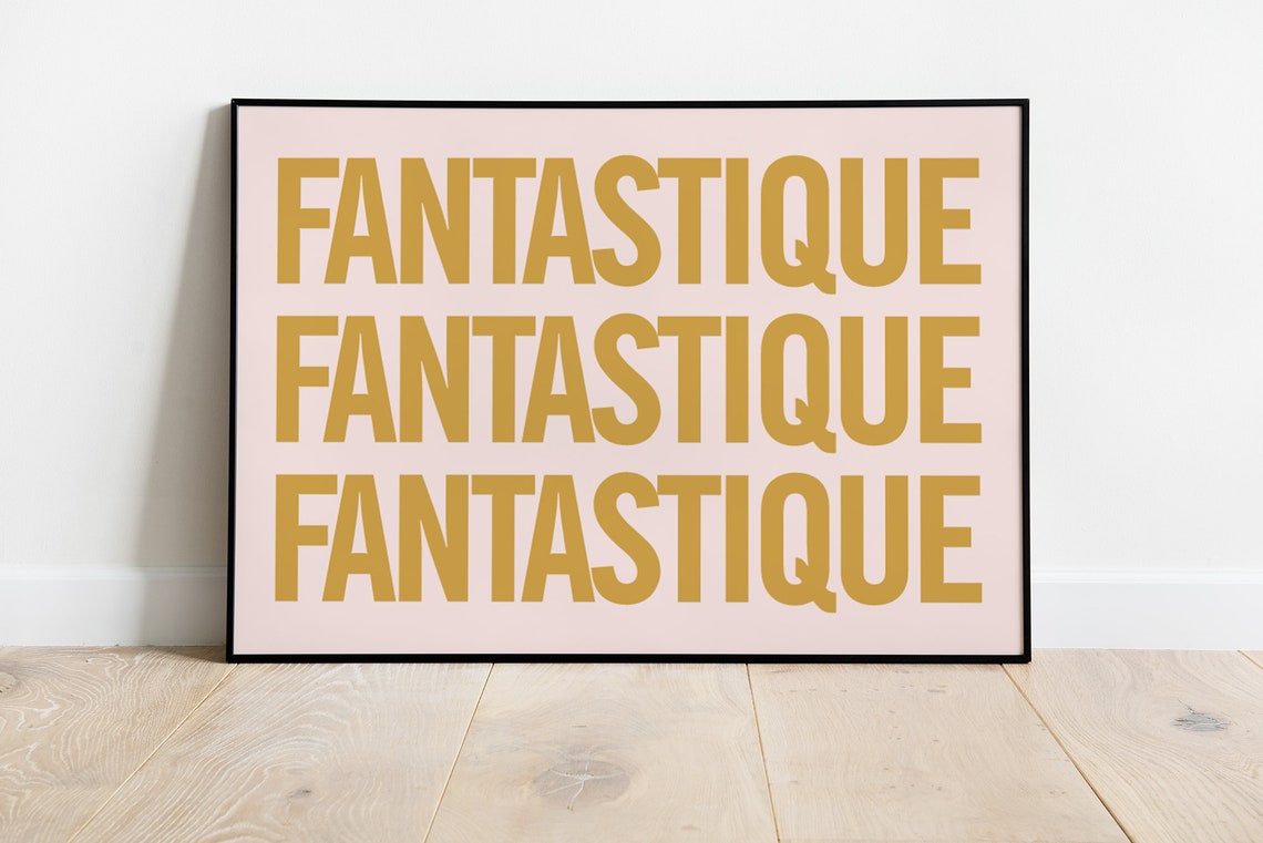 Fantastique Bold Gold Typography Blush Pink French Graphic Poster