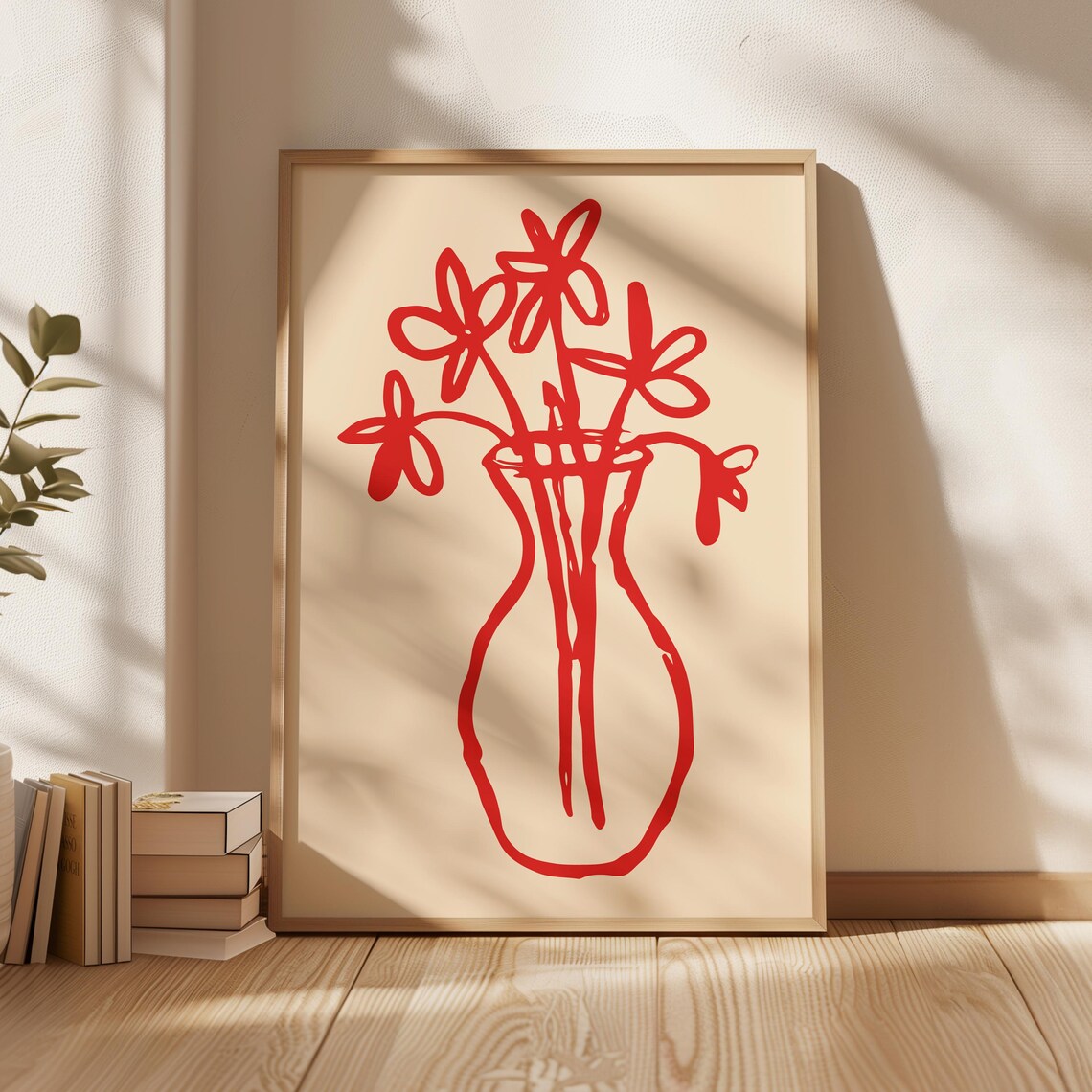 Hand Drawn Flowers in a Vase, Floral Art Print