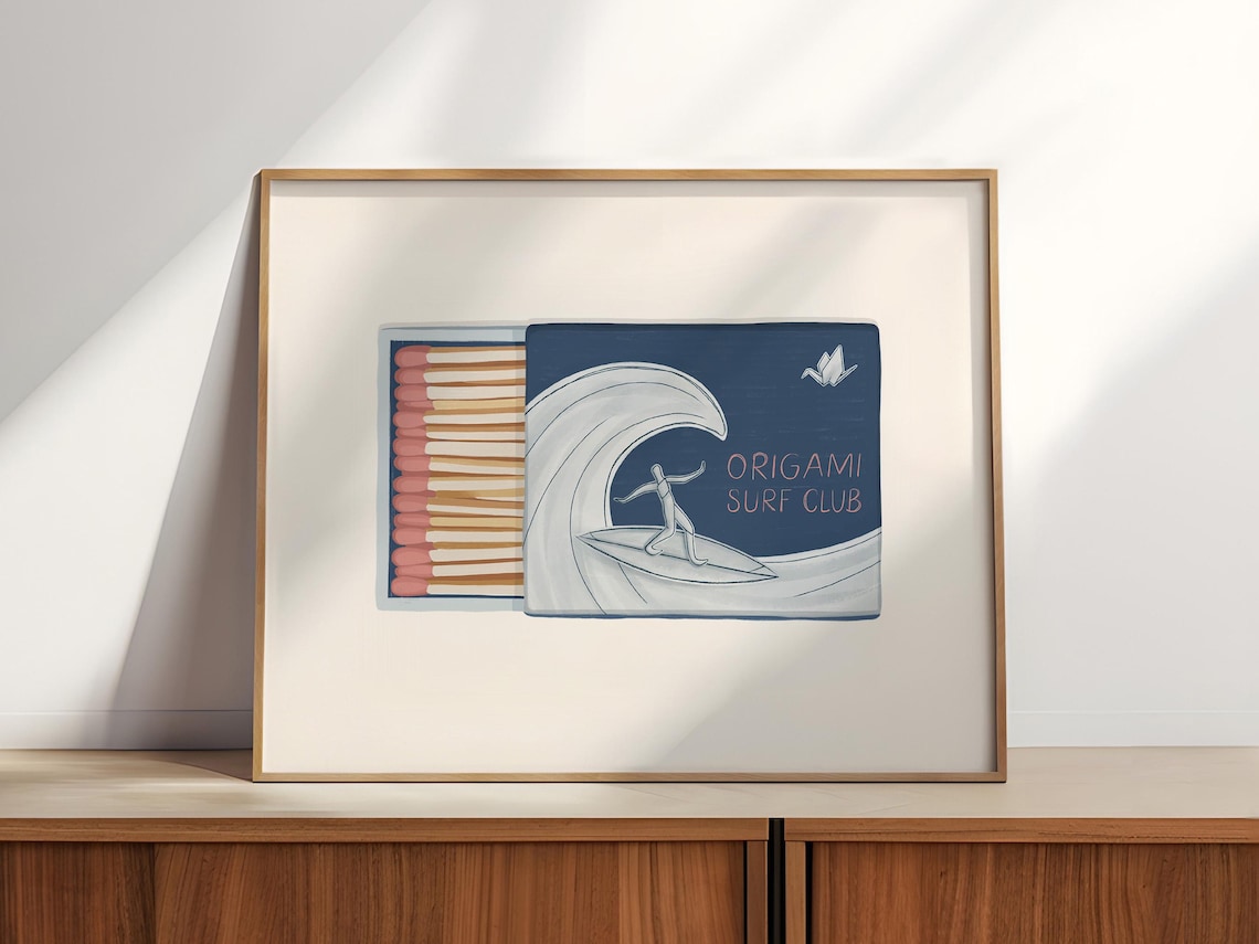Origami Surf Club Art Print, Coastal Beach Decor