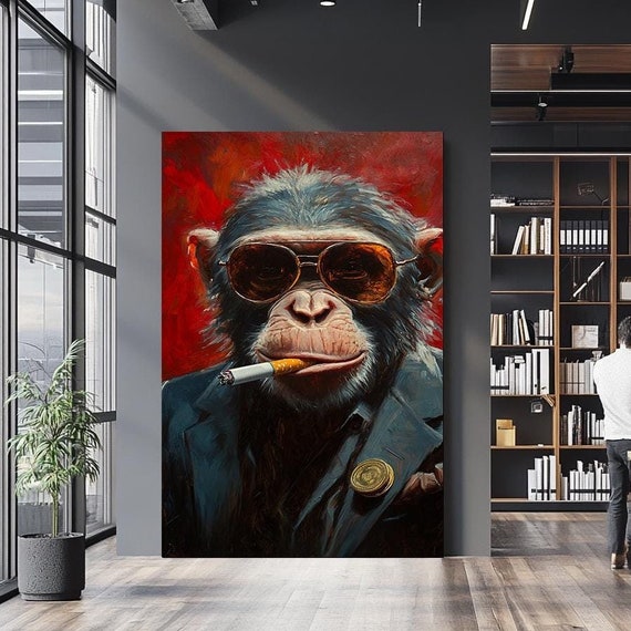Sophisticated Chimpanzee Wall Art With Sunglasses And Suit Bold And Edgy Animal Artwork Unique Wildlife Decor For Modern Spaces