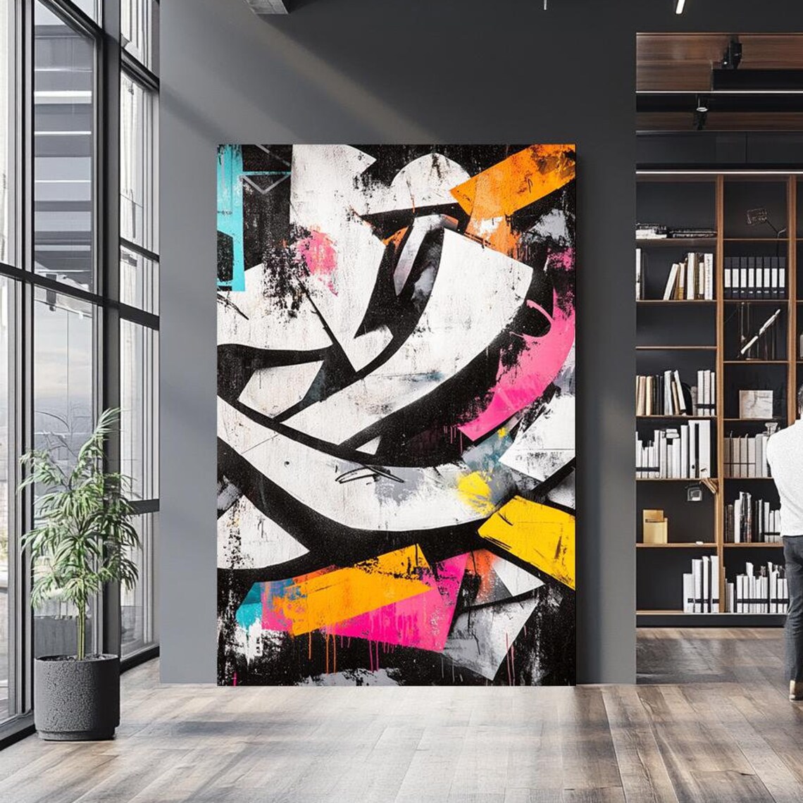 Bold Black White Graffiti Abstract Pink Yellow Turquoise Street Art