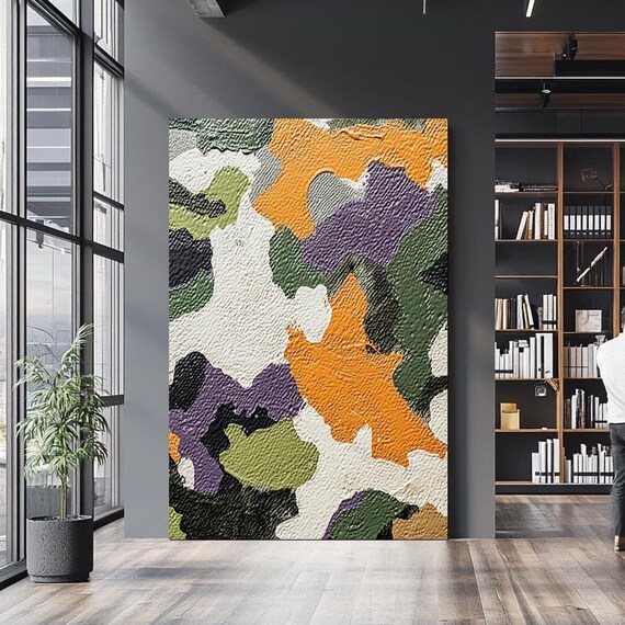Camouflage Inspired Abstract Wall Art Textured Earthy Colors Modern Decorative Artwork For Contemporary Spaces