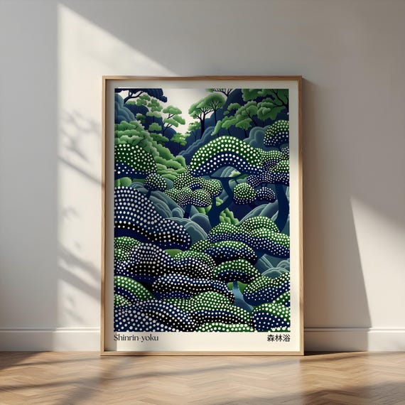 Green Forest Japandi Art Print, Wabi Sabi Decor