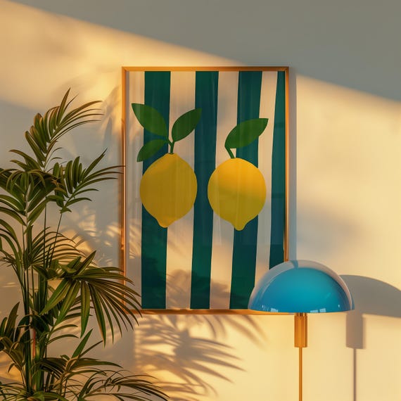 Lemon Retro Art Print Minimalist Kitchen Decor
