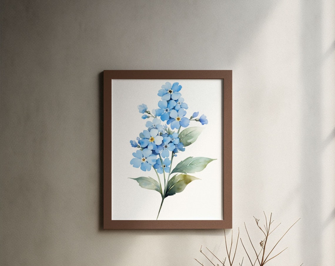 Blue Forget Me Not Flowers Sweet Watercolour Botanical Art Poster - Image 3
