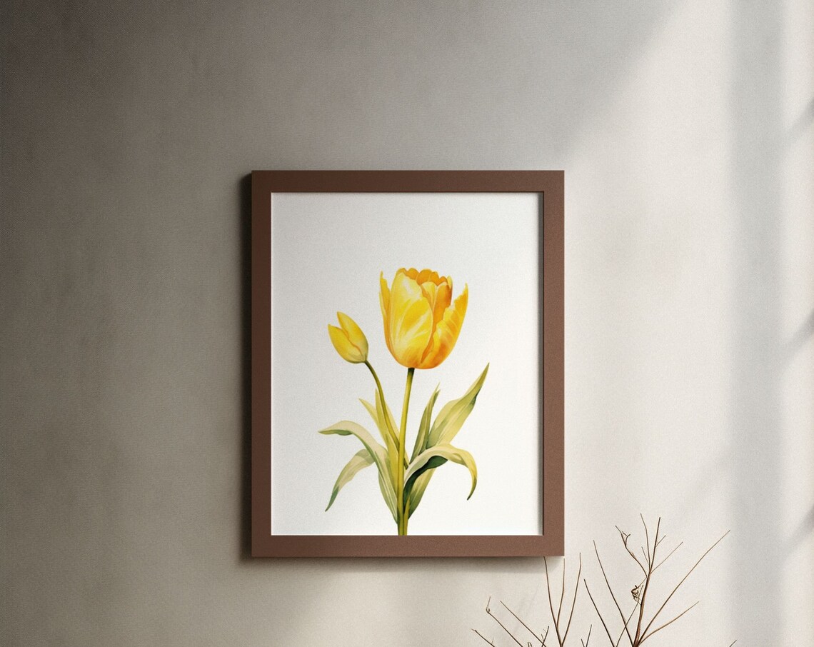 Yellow Tulip and Flower Bud Watercolour Botanical Flower Poster