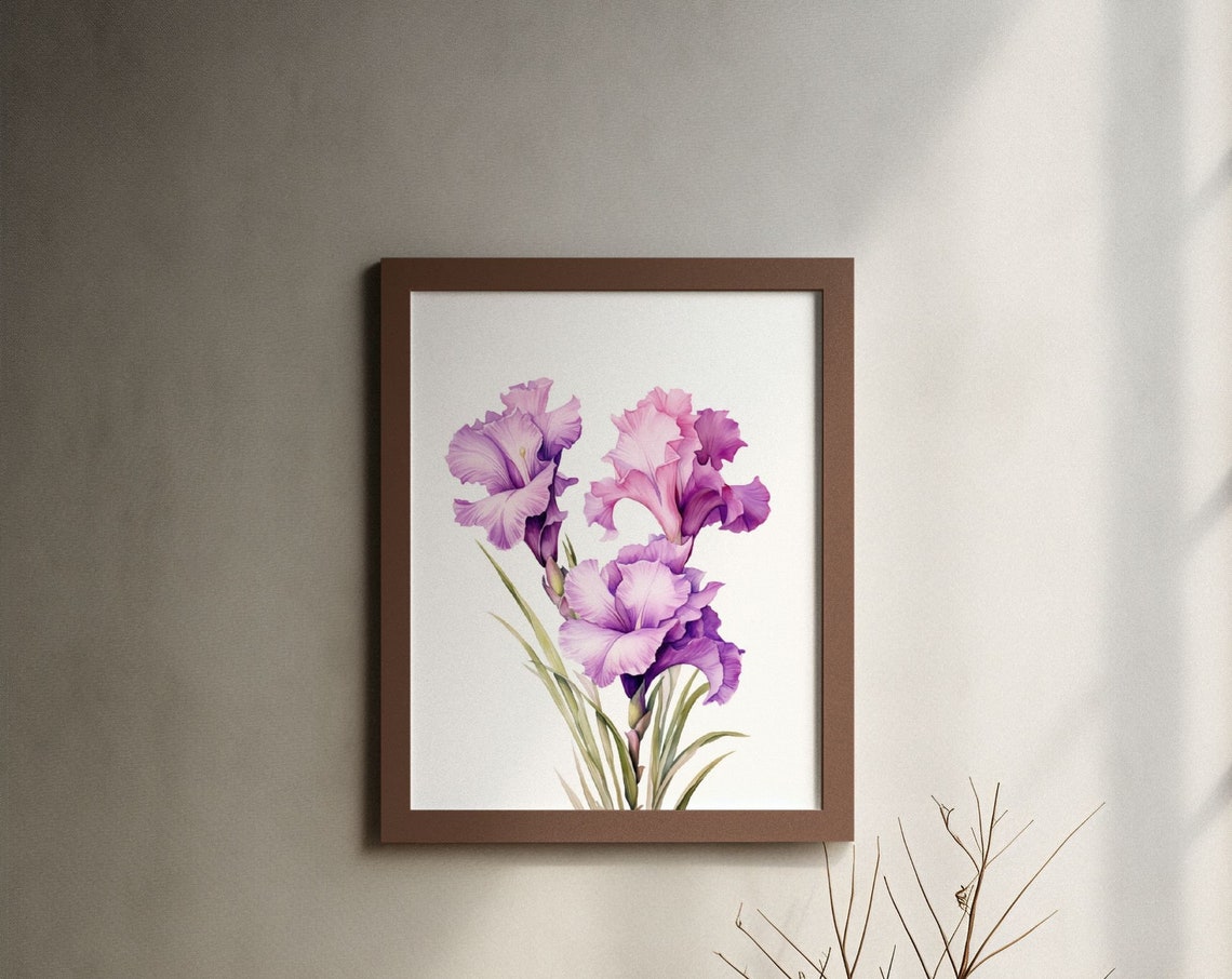 Purple Gladiolus Flower Spike Stately Elegant Watercolor Art Poster