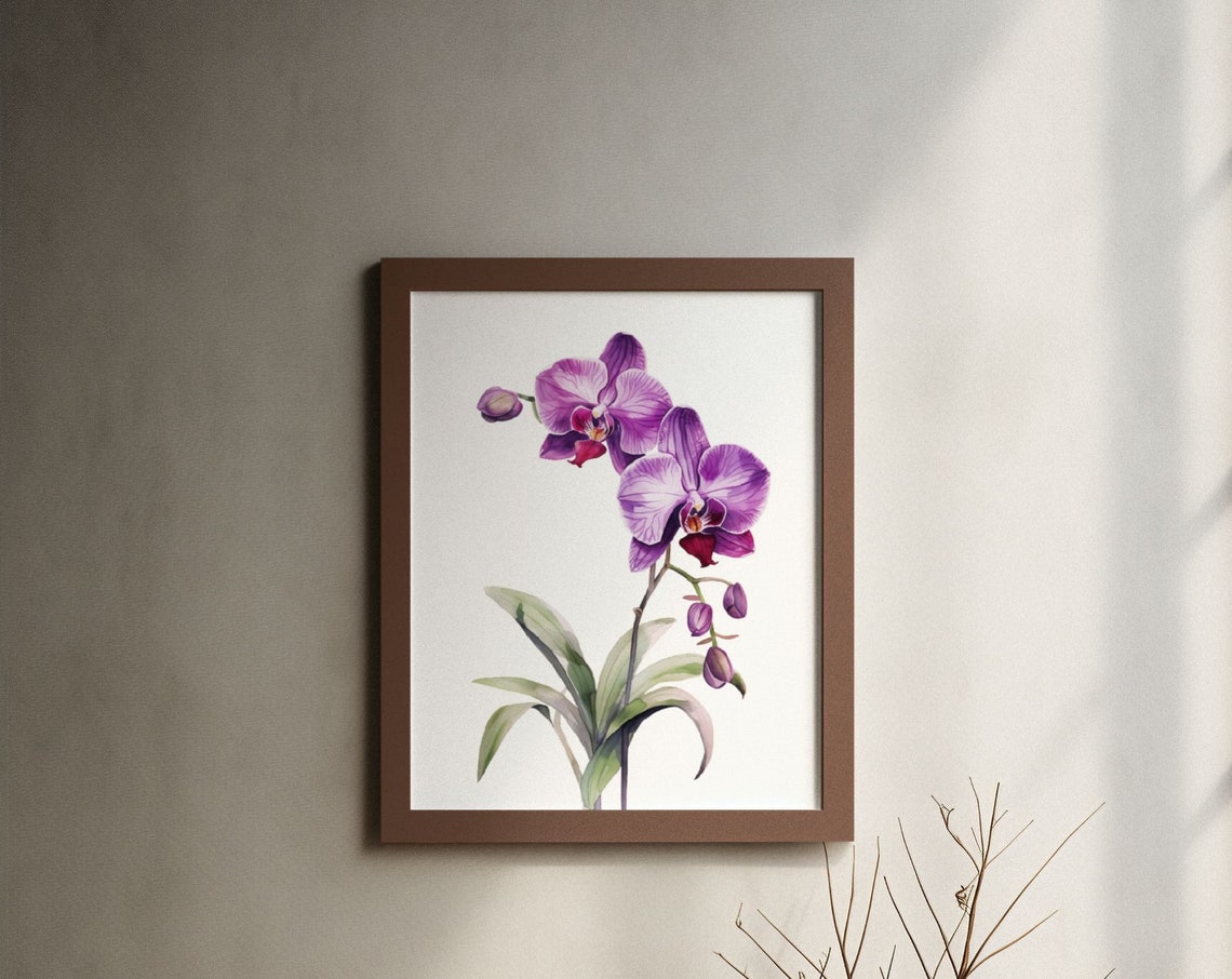 Purple Moth Orchid Flower Spray Elegant Watercolor Art Poster