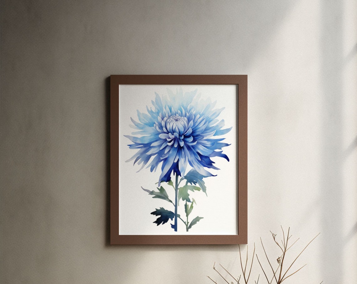 Vivid Blue Aster Flower Bold Watercolour Botanical Flower Poster