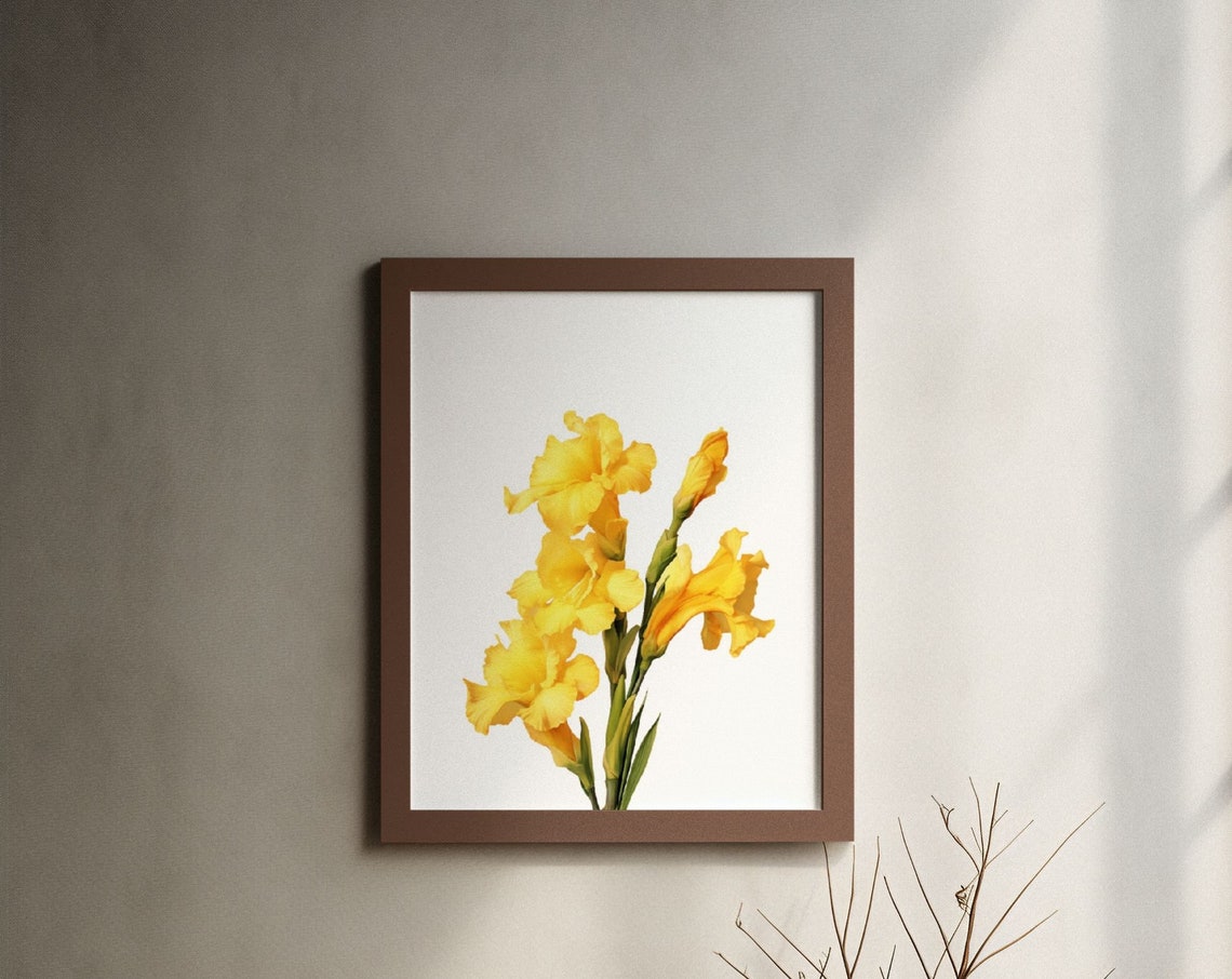 Yellow Gladiolus Blooms Sunny Watercolour Botanical Flower Poster