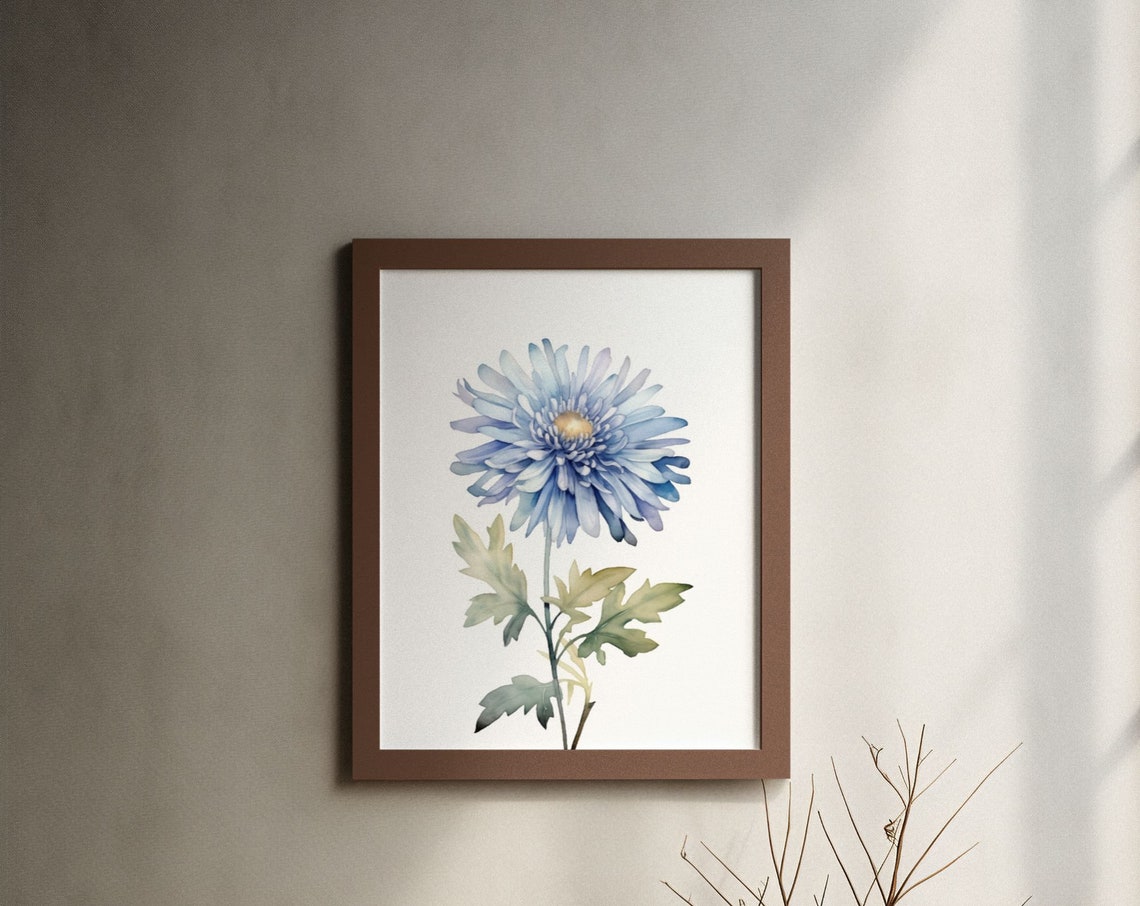 Pale Blue Aster Bloom Delicate Watercolour Botanical Flower Poster