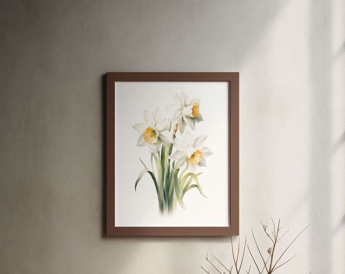 White Narcissus Triple Bloom Watercolour Botanical Flower Poster