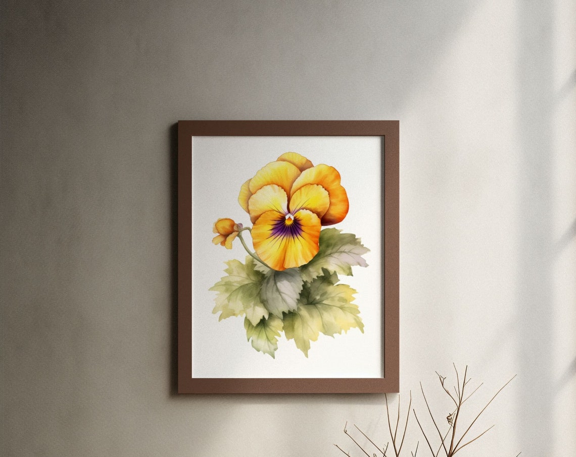 Golden Yellow Pansy Single Bloom Watercolour Botanical Flower Poster