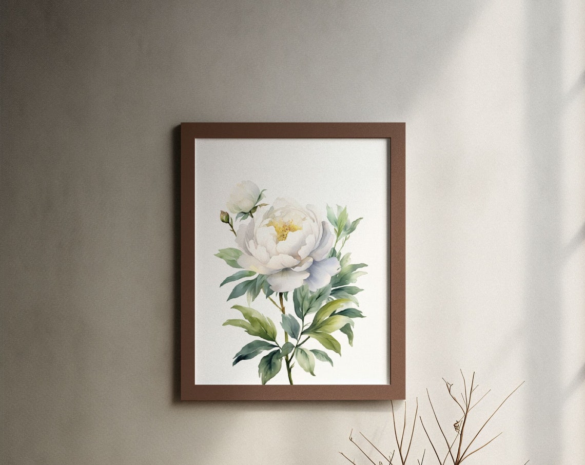 White Peony Full Bloom Elegant Watercolour Botanical Flower Poster
