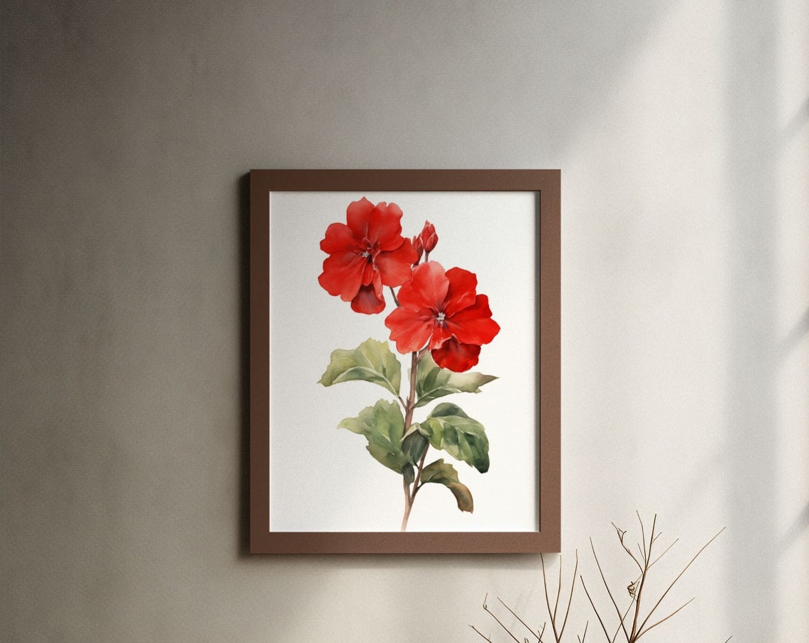 Red Primrose Twin Blooms Watercolour Botanical Flower Poster