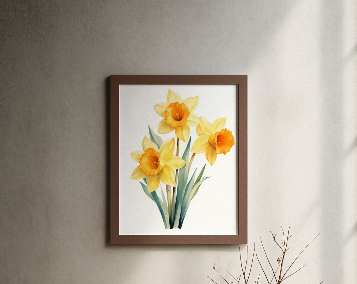 Golden Yellow Narcissus Cluster Watercolour Botanical Flower Poster