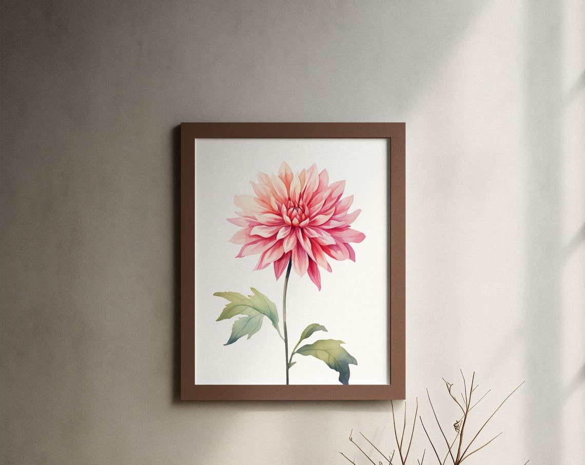 Pale Pink Dahlia Flower Serene Watercolour Botanical Art Poster