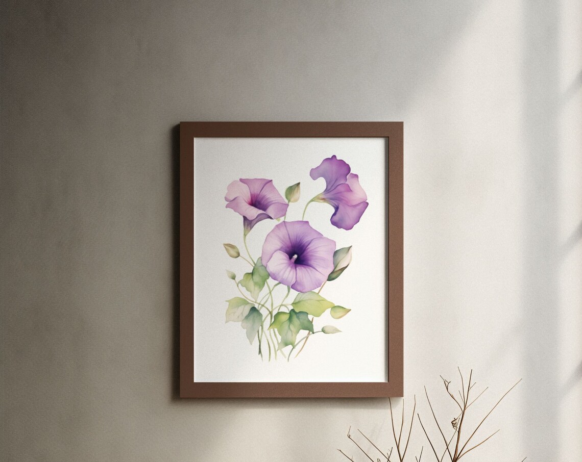 Purple Morning Glory Blooms Watercolour Botanical Flower Poster